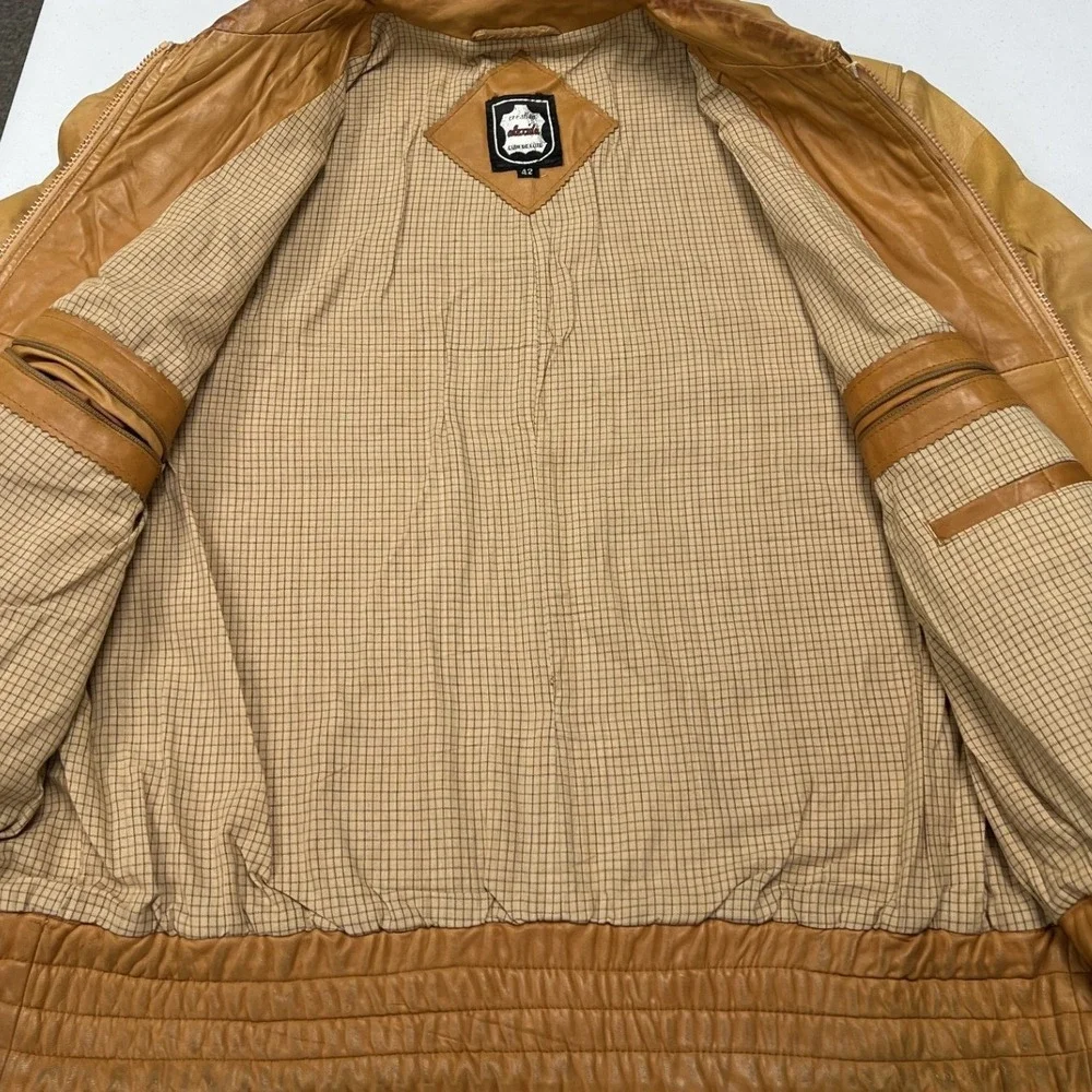 Alexandre Leather Jacket Mens 42 Tan Vintage Bomber Zip Up Coat